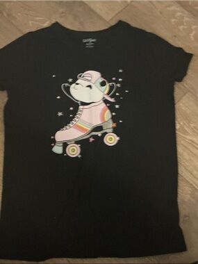 Cat & Jack Black Tee with Pink Roller Skate Unicorn Graphic